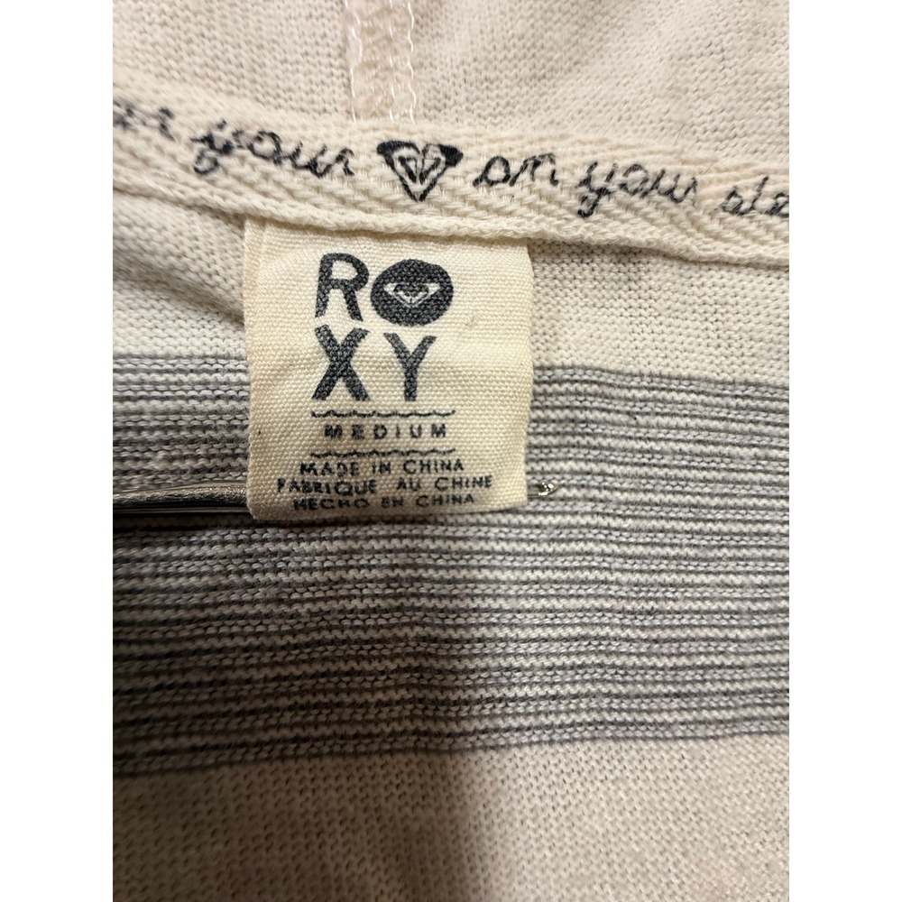 Roxy White Gray Stripe Lightweight Long Sleeve Hoodie‎ Sweatshirt Women Medium - Picture 7 of 10